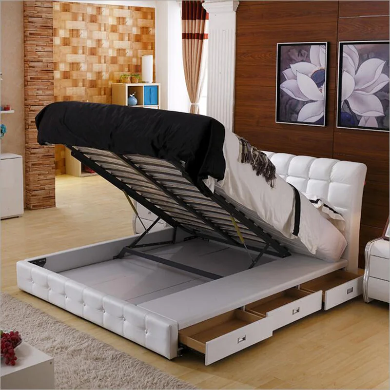 

High quality factory price royal large king size Genuine leather soft bed 2 people bedroom furniture soft bed a1246