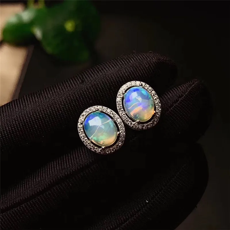 Leechee natural opal stud earring for women 7*9mm colorful gemstone fashion jewelry for office lady real 925 sterling silver