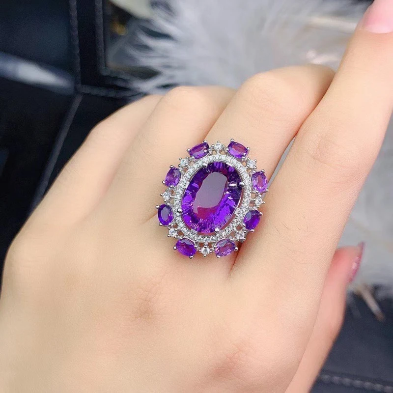 Luxury Elegant Amethyst Oval Dark Purple Simulation Diamond Rings Silver Color Jewelry Ring For Women Fashion Anniversary Gifts