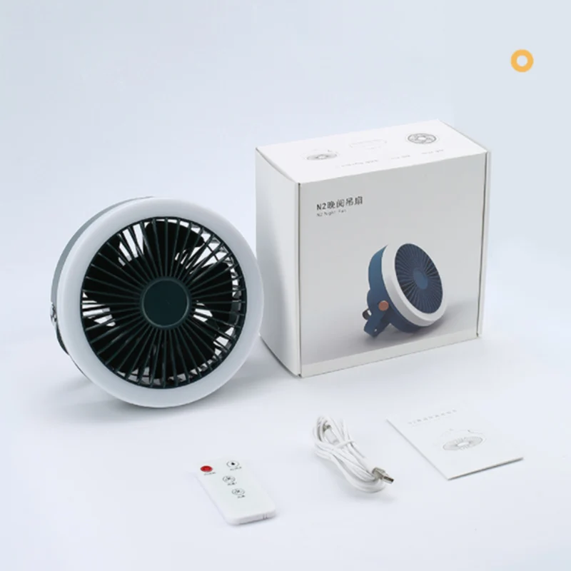 Ventilador eléctrico pequeño con Control remoto para acampar al aire libre, suspensión tipo lámpara, recargable