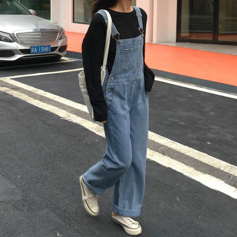 Jumpsuits Women Long Denim Strap Slim Summer All-match Vintage Womens Fashion Streetwear BF Ulzzang Leisure Simple Chic Students