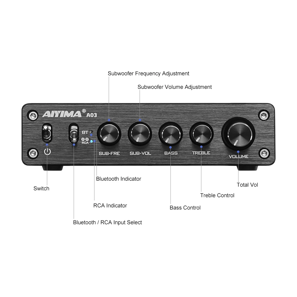 AIYIMA A03 TPA3116 2.1 Channel 50W2+100W High Power Bluetooth Digital Amplifier Subwoofer HIFI Amplificador Audio Amplifiers