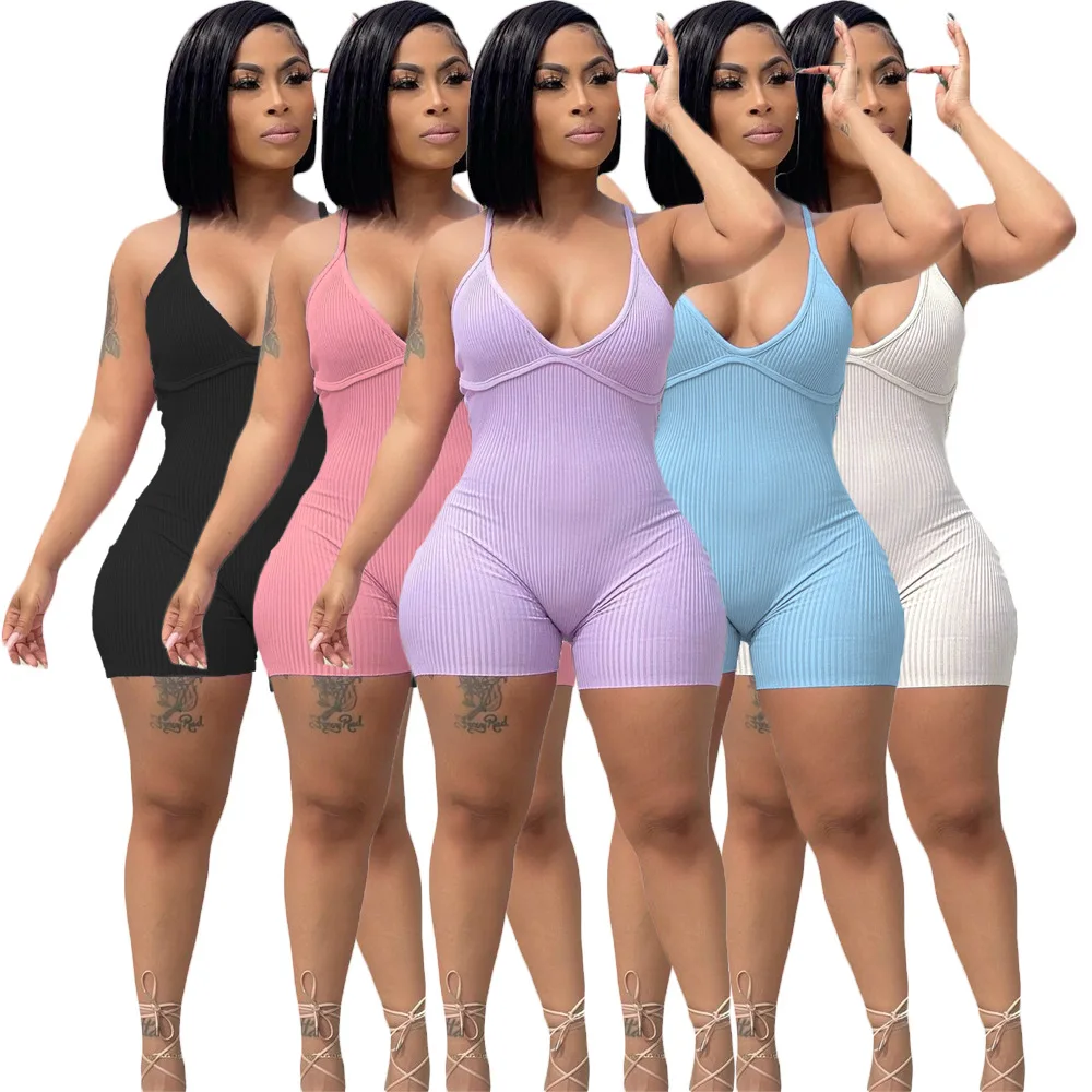 

Women Playsuit Sleeveless V-neck Spaghetti Backless Criss Cross Strechy Bodycon Playsuits Fitness Sporty Outfits Summer Romper