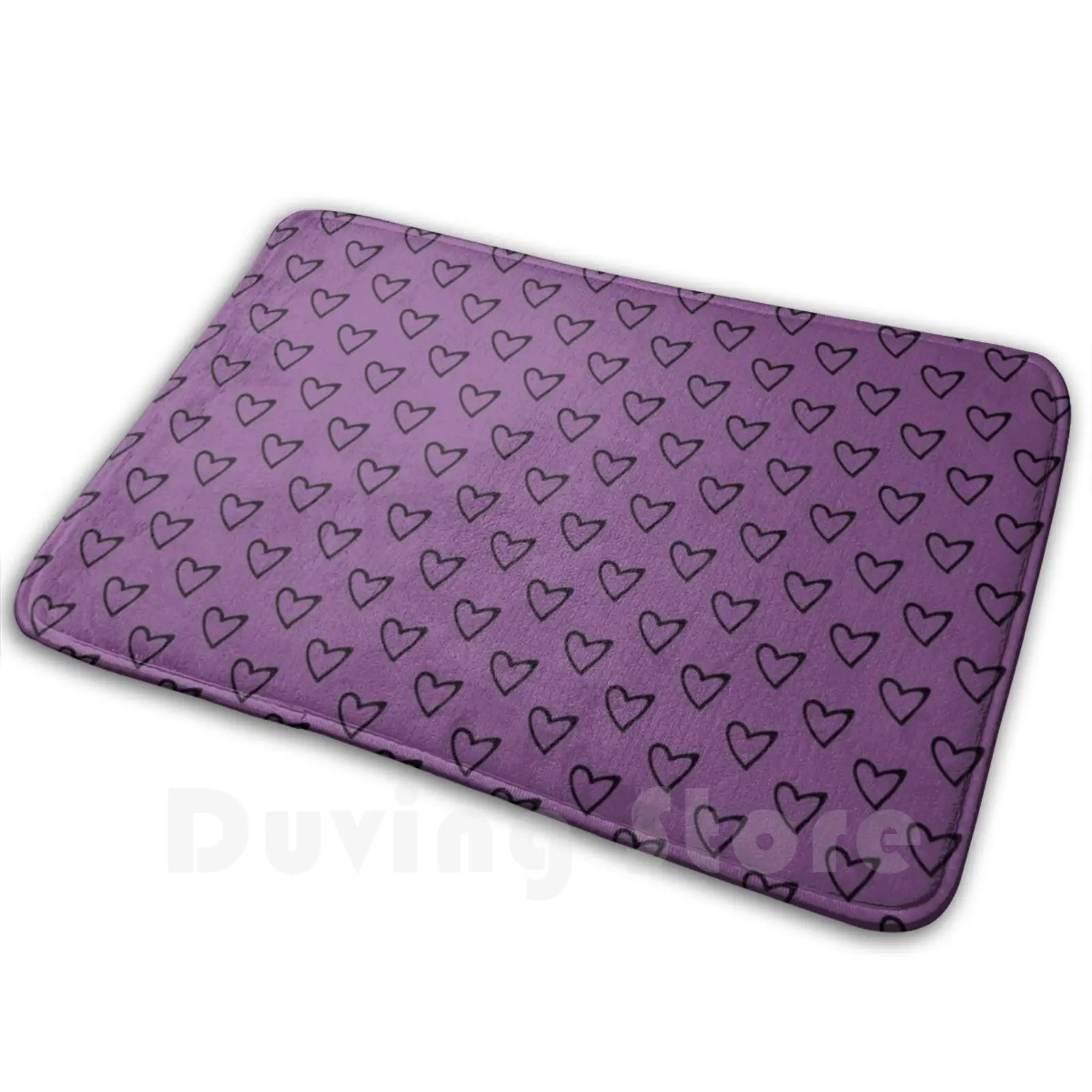 

Purple Minimal Slanted Black Hearts Doodle Carpet Mat Rug Cushion Soft Heart Black Heart Minimal Cute Trendy Girly