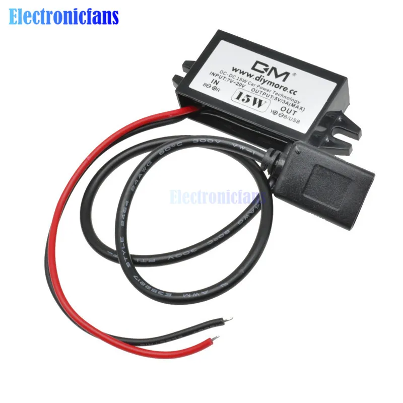 DC-DC 12V to 5V Step-down Buck Converter Module USB Converter Mini USB Car Power Output Adapter Low Heat 96% Conversion