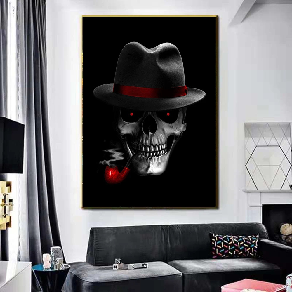 

Creative Painting Poster Picture Skull Smoking Personality Posters and Prints Canvas Painting Wall Art Picture Living Room Decor