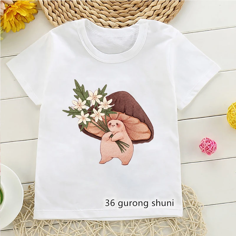 Kawaii Friendly Mushroom T Shirts Cartoon Print T-Shirt Kids Clothes Children Clothing Harajuku Cute Short Sleeve T-Shirts