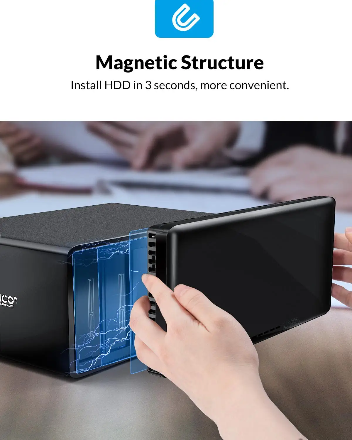 Imagem -03 - Orico-gabinete de Disco Rígido Externo Armazenamento Ssd Sata para Usb 3.0 Tipo-c Suporte para Case 144tb Série ns Bay Hdd