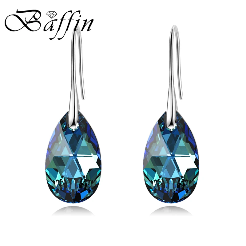 Korean Pear-shaped Drop Earrings Genuine Crystal from Austria Rhinestone Dangle for Women Party Silver Color Big Pendant Jewelry