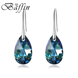 Korean Pear-shaped Drop Earrings Genuine Crystal from Austria Rhinestone Dangle for Women Party Silver Color Big Pendant Jewelry