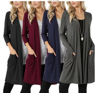 2020 New Women Sweater Explosion In Europe And America Simple Long Sleeve Medium And Long Cardigan Solid Knitted Women Sweater