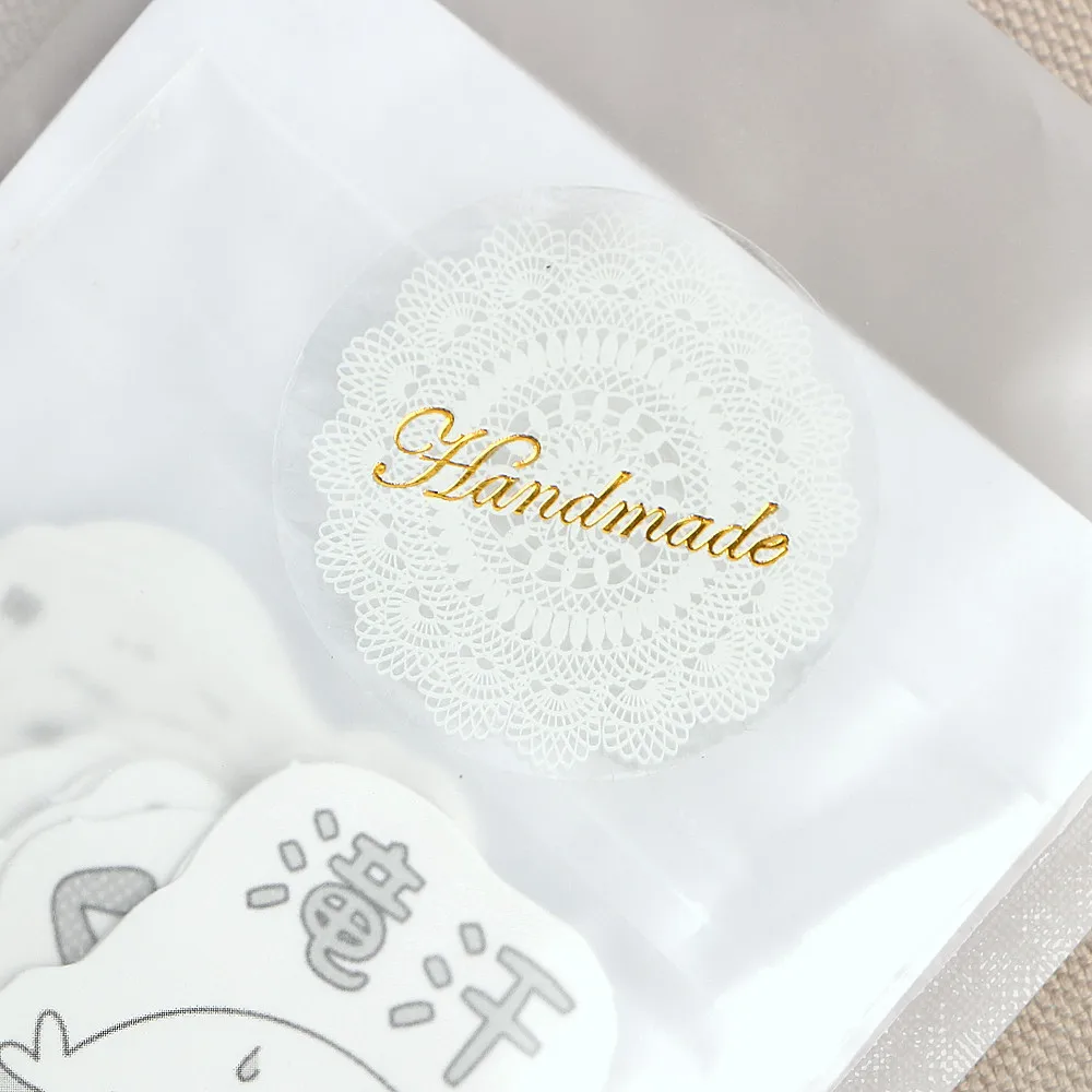 80Pcs/lot High Quality Sticker label Transparent White Lace Seals Stickers PVC Hand Made Gift Sticke
