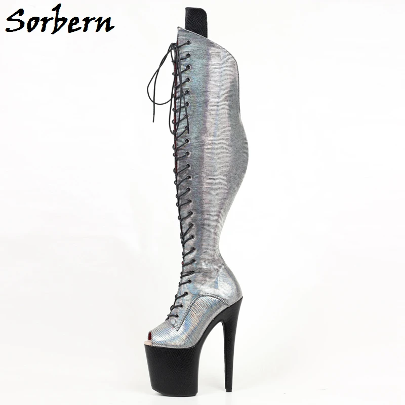 Sorben Customized Ladies Boots Wide Calf Fit Exotic Pole Dance High Heel Shoes Platform Lace Up Open Toe Or Closed Toe Long Boot