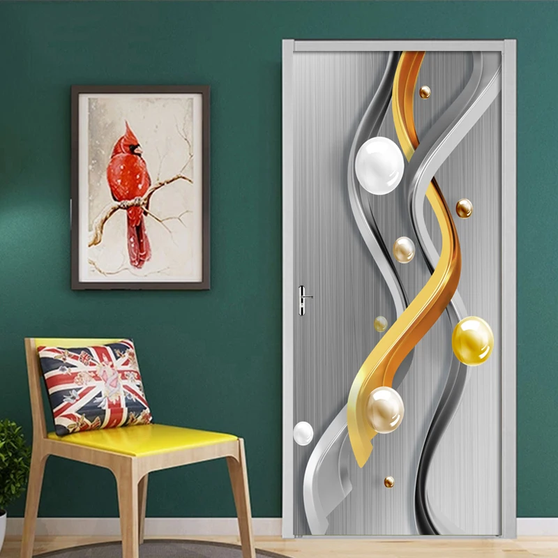 2Pcs/Set 3D Door Sticker Geometric Sphere Wall Mural PVC Papel Tapiz Autoadhesivo Waterproof Decals Decor Wall Stickers Poster