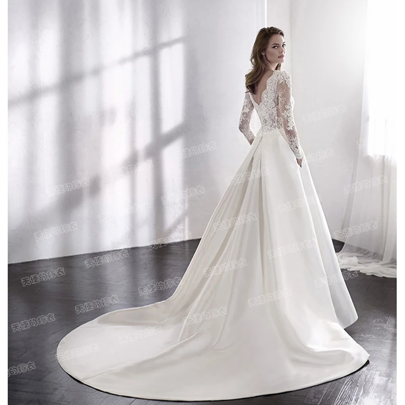 Abiti da sposa 2020 Mrs Win Elegante Completo A Maniche Corte Dei Treni Vestido De Noiva Una Linea di Luce Della Principessa Di Lusso Abito Da Sposa