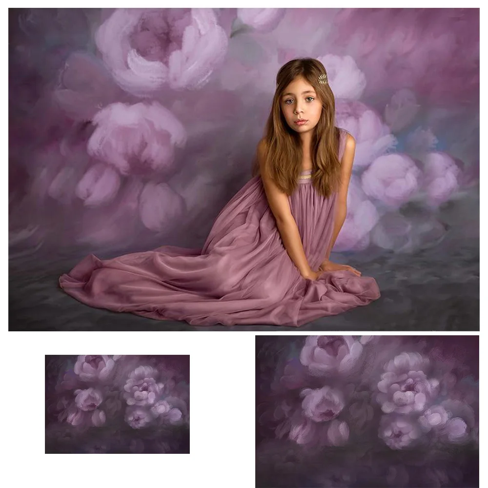 

Purple Floral Newborn Baby Portrait Photography Backdrop Oil Painting Flowers Birthday Art Background Abstract Texture Photocall