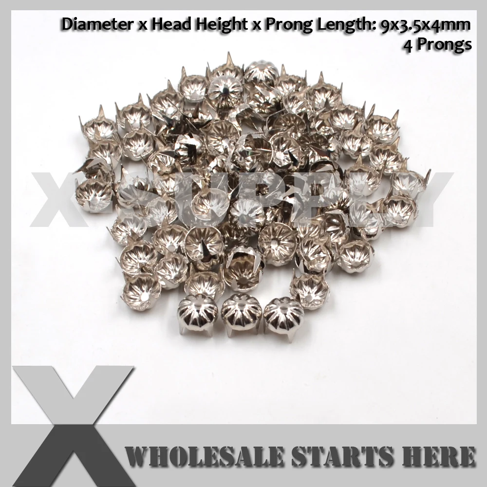 9mm Round Flower Prong Studs With 4 Prongs for Leather Craft/Bag/Shoe/Clothing