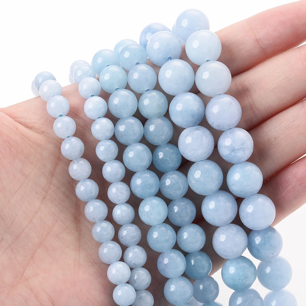 Blue Aquamarines Stone Beads Round Natural Loose Spacer Beads for Jewelry Making DIY Bracelet Earring Accessroies 4/6/8/10/12mm