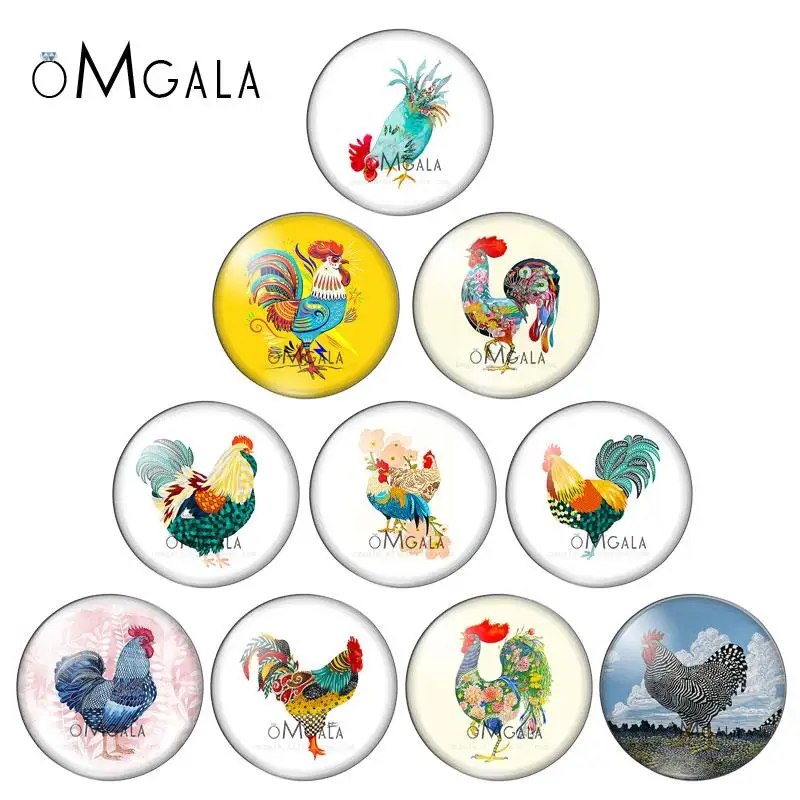 

Art Floral Rooster illustration 10pcs 12mm/14mm/16mm/18mm/20mm/25mm Round photo glass cabochon demo flat back Making findings