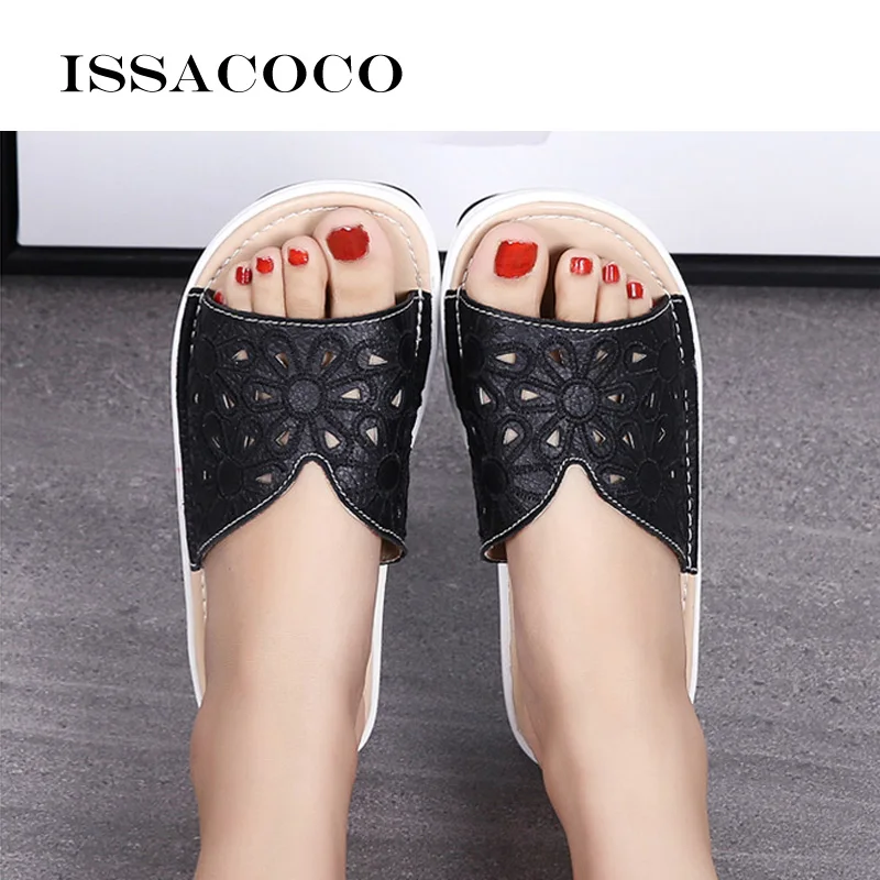 Women\'s Summer Real Leather Female Beach Slippers Shoes Sandals Designer Slides Women Ladies Outside Shoes For Women Mules Home