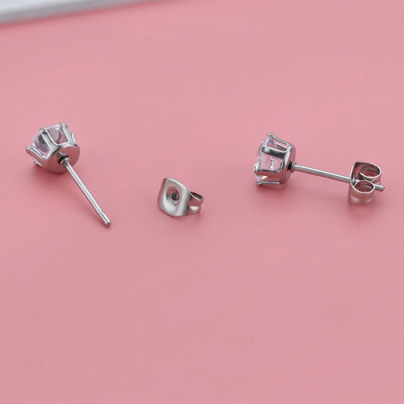 Ohrstecker aus Edelstahl, 3/4/5/6 mm, AAA-Qualität, runde Nadel, schlichtes Schmuckstück, zur Auswahl, verursacht keine Allergien. – Detail 6