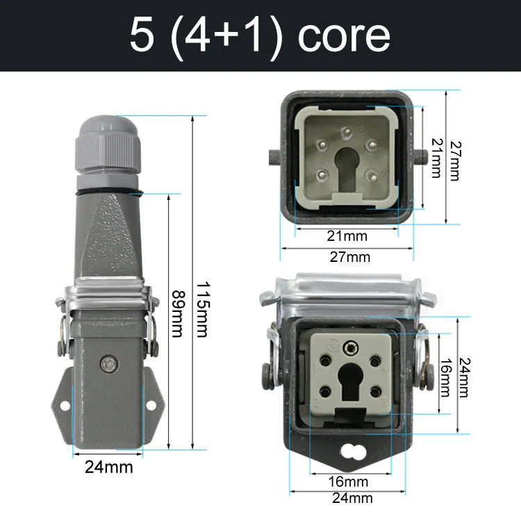 HDC-HA Rechthoekige Heavy Duty Connector 10A 16A 4 5 6 8-pins kern Luchtvaart Waterdichte industriële stopcontact
