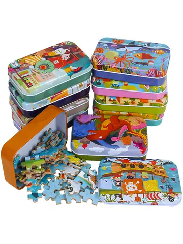 Hot New 60 Pieces Wooden Puzzle Toys for Children Cartoon Vehicle Animal Wood Jigsaw Baby Learning Educational Toy Kids Gift