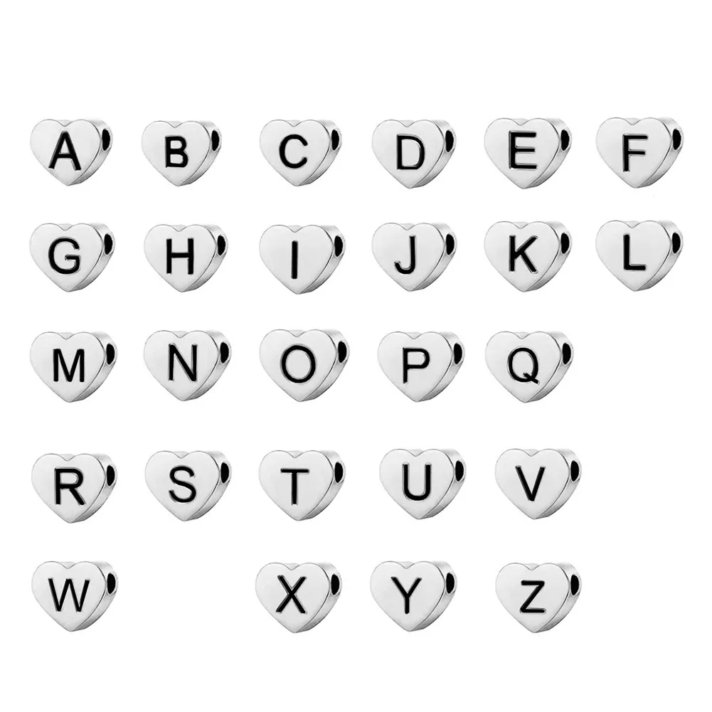 5PCS/lot Wholesale Stainless Steel Initials Heart Pendant First Letter Charms  for Jewelry Making DIY Heart Beads Pendants