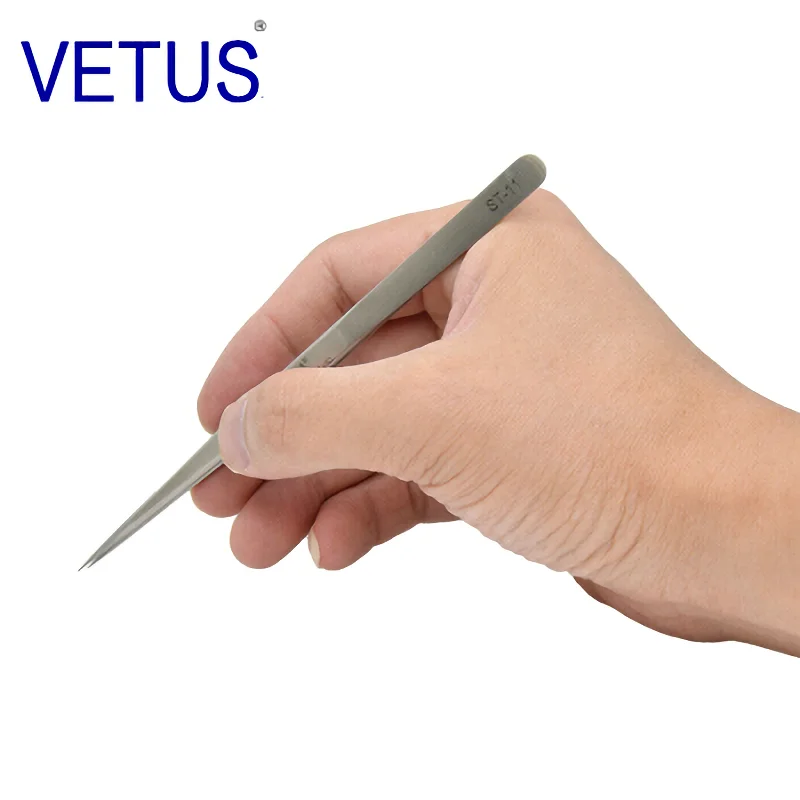 VETUS ST-11 ( 140mm ) High Precision Tweezers Stainless Steel Non-magnetic Acid-proof Pincers  Eyelashes Beauty Manicure Tools