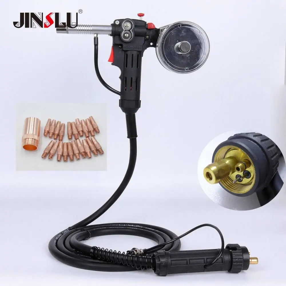 10Ft 3 Meters MIG Welder Spool Gun Wire Feeder Aluminum Welder Use Standard Spool with Euro Connection 24V DC Motor Free Nozzle