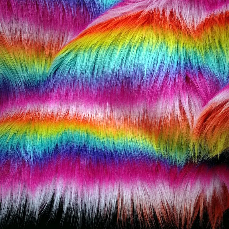 Colorful Strips Printing Plush Fabric, Imitation Fox Pile, Sofa Couch Bedroom Mat Cosplay DIY, Faux Fur Fabric, 1 Meter