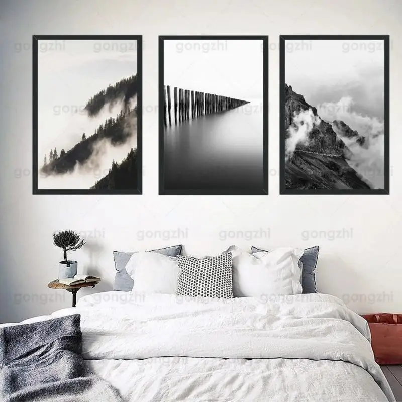 

Nordic Canvas Poster Forest Fog Landscape Minimalist Wall Decoration Art Living Room Bedroom Cafe Hd Custom Printing Painting