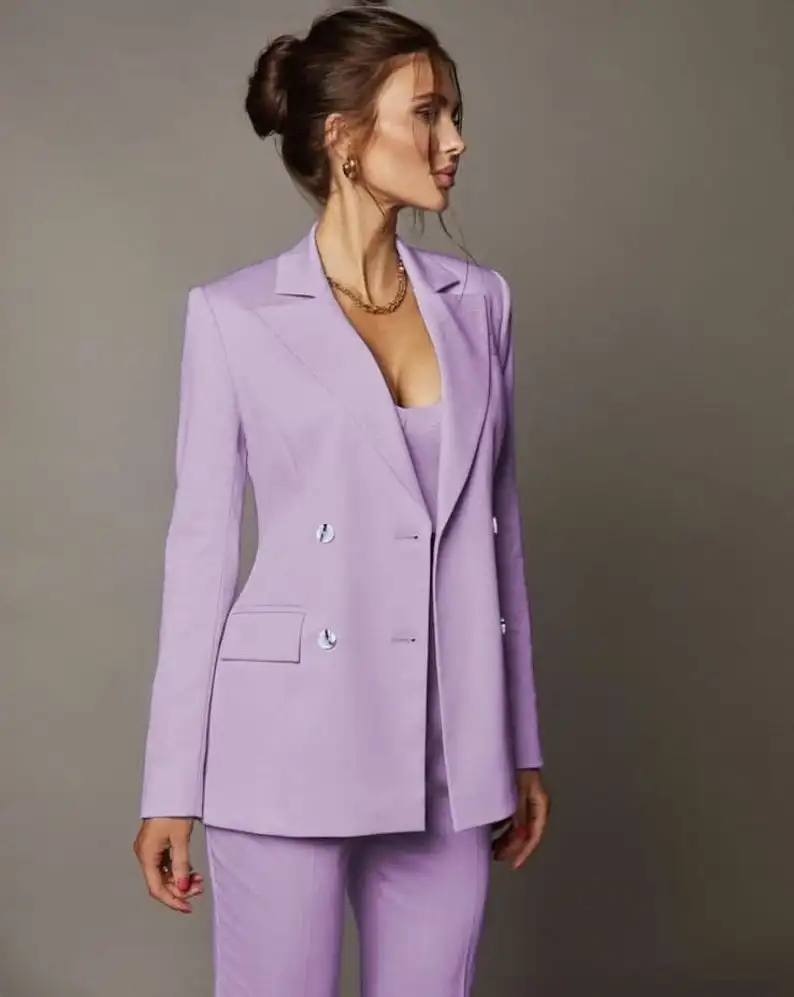 Tesco Paarse Vrouwen Broekpakken Blazer + Broek Voor Werk Broekpak Voor Bruiloftsfeest Business Broek Sets Op Maat Gemaakt