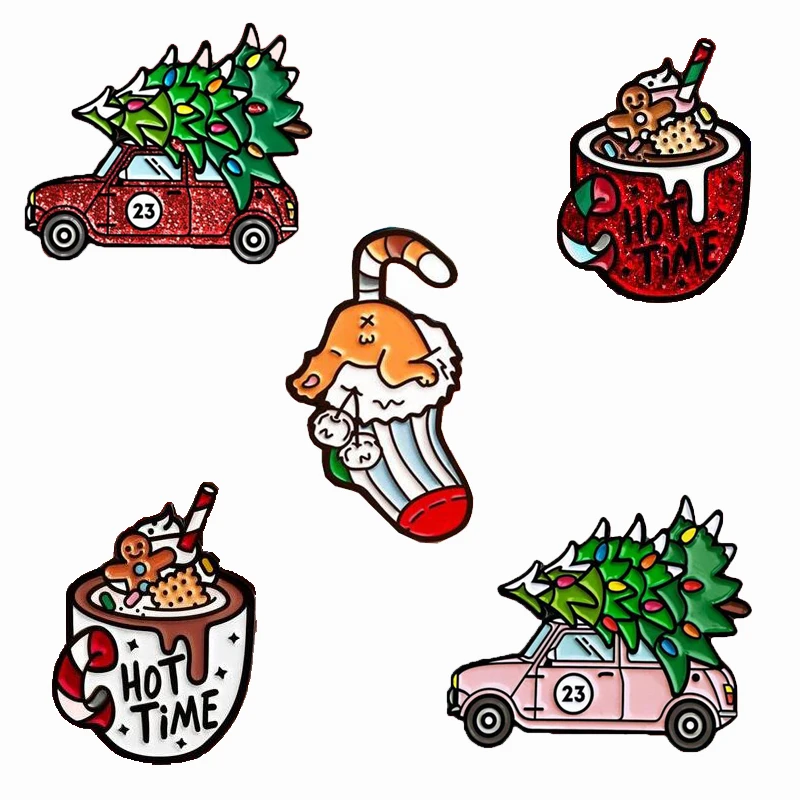 New Christmas tree car ice cream socks brooch cute sparkling crystal cup ice cream socks car children fashion Christmas denim cl