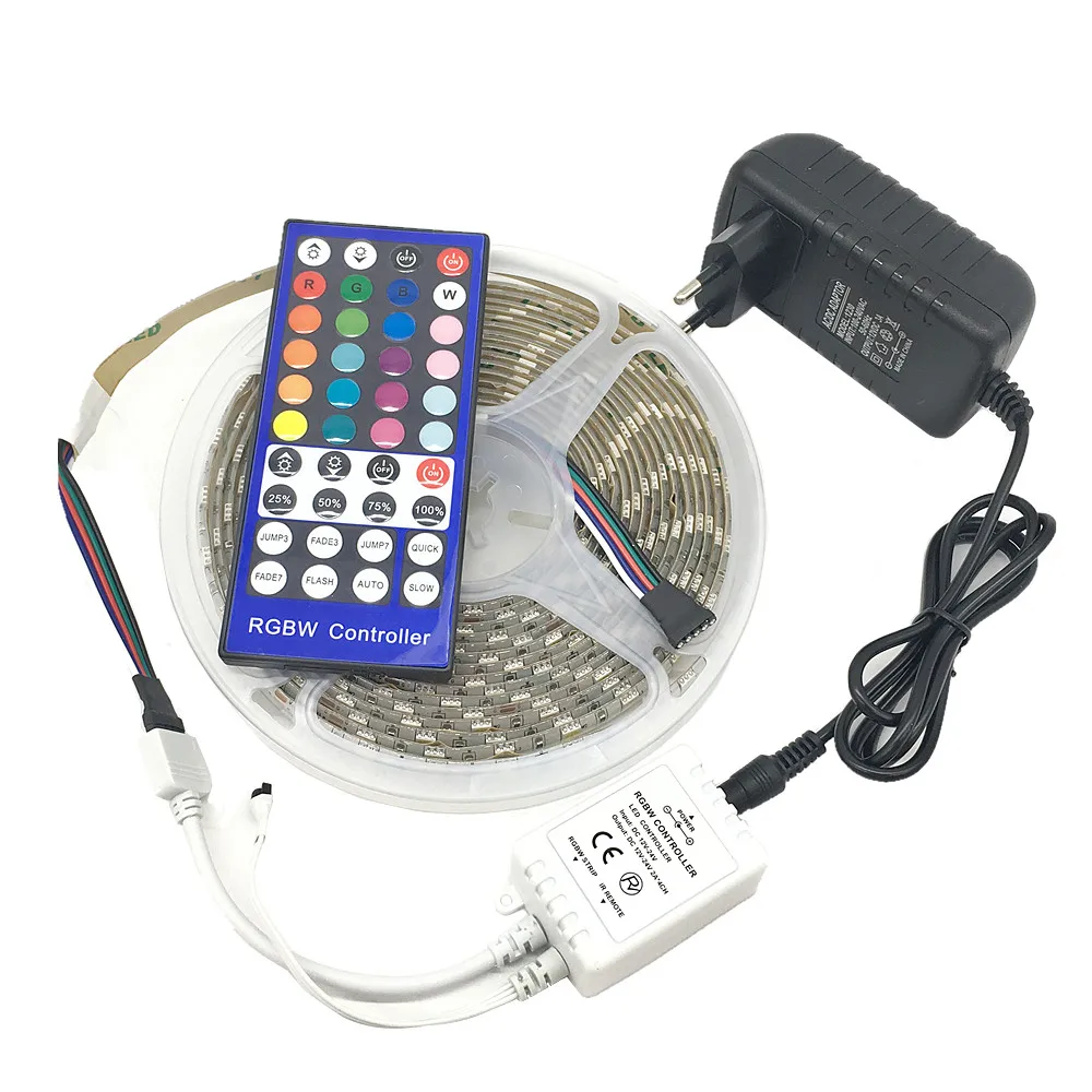 SMD 5050 RGBW RGBWW LED Strip Light 5M 60Leds/m DC12V Tape Ribbon Diode Flexible Waterproof 40keys Remote Controller Adapter set