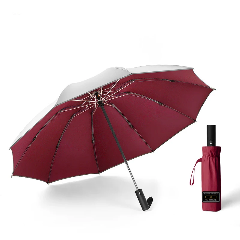 UV Protection Automatic Reverse Umbrella Ten Bone Vinyl Folding Umbrella Rain Cabinet Men And Women Dual-Use Double