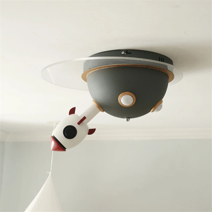 Nordic Cartoon Space Rocket Children's Ceiling Light Boy Bedroom Eye Protection LED Modern Study Kindergarten Decor Ceiling Lamp