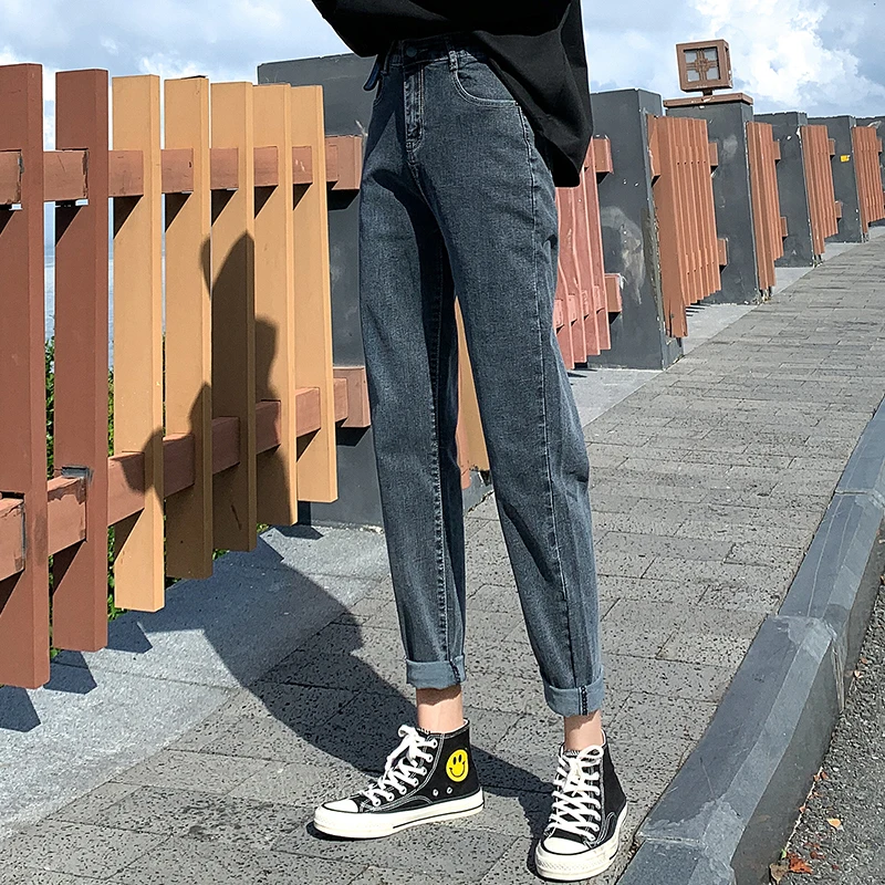 All-match 2020 Autumn Stretch Street Style Jeans Women Straight Fashion High Waist Jeans Loose Pants Women Jeans Trousers 10791