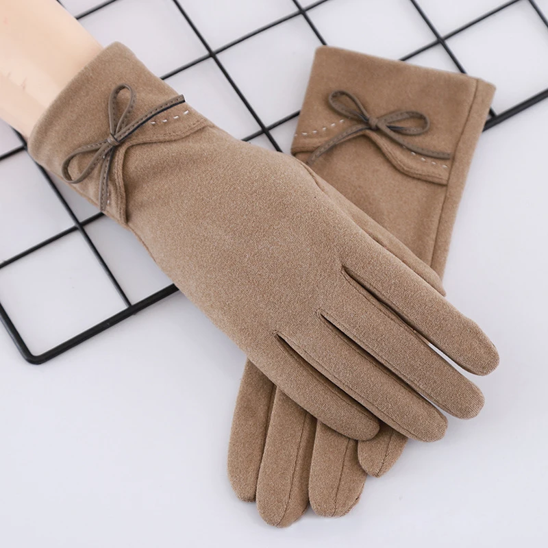 Autumn Winter Women Thin Section Keep Warm Touch Screen Single Layer Windproof Cycling Bowknot Cute Lovely Elasticity Gloves