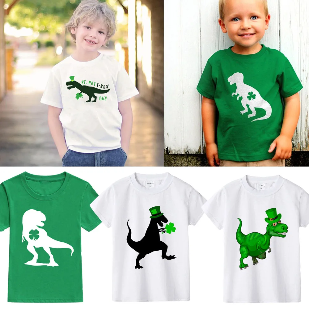 Lucky Dinosaur Patrick's Day Green Tshirt Luckest Boys Girls Kids White T-shirts First St Patricks Day Clothes Fashion Tops Tee