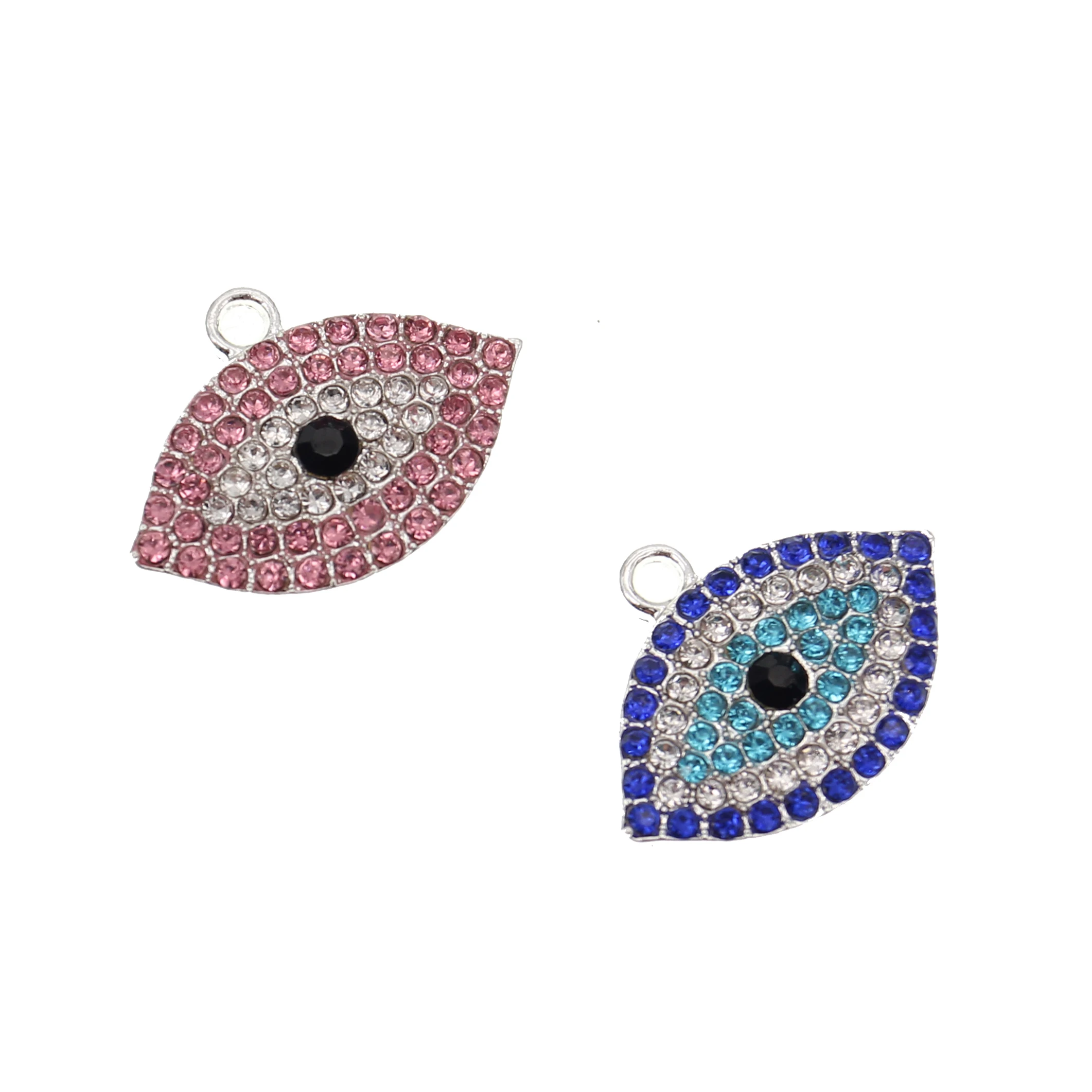 Posrebrzane rhinestone crystal różowy niebieski emalia Islam evil angel eyes serce charms wisiorek dla DIY rzemiosło dla dzieci pin