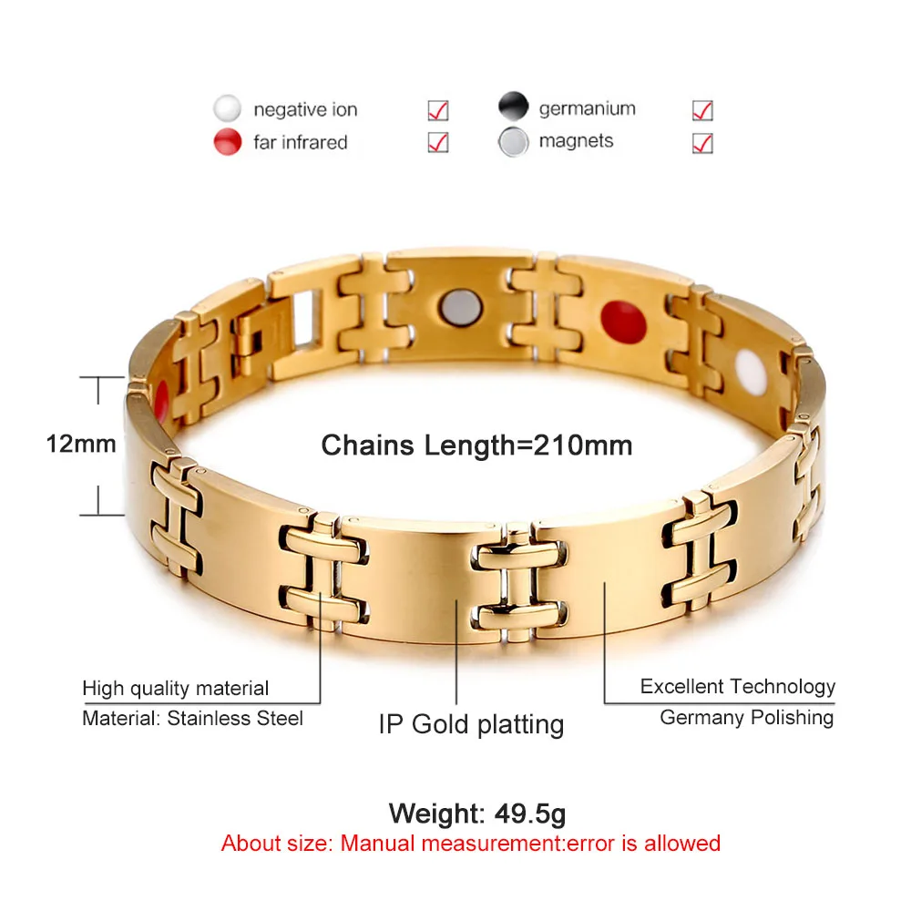 Vintage Stainless Steel Chain Germanium Magnetic Bracelet For Men Woman Energy Bracelets Health Jewelry Gift