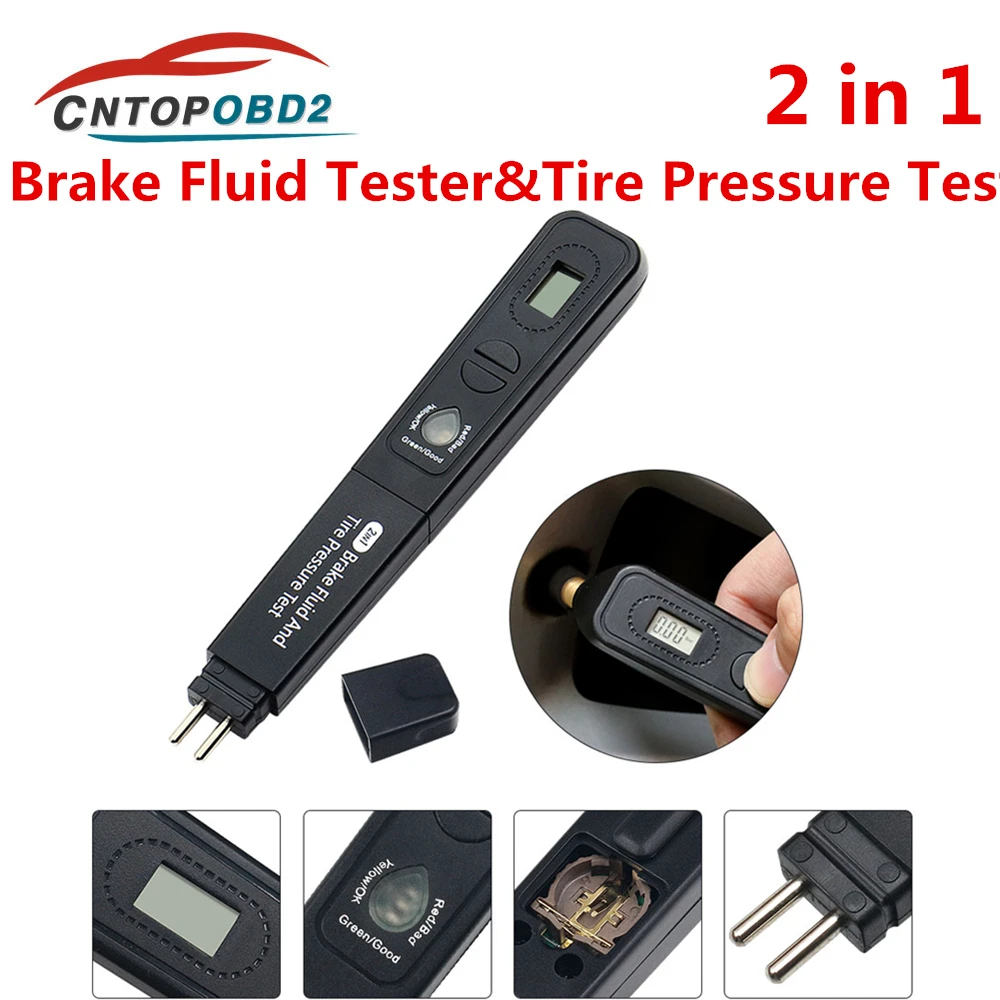 

Car Brake Liquid Tester Tire Pressure Tester Pen Digital Car Tire Pressure Monitor Sensor TPMS 2in1 Vehicle Oil Accurate Check