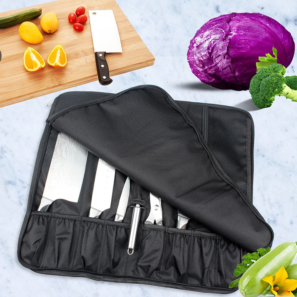 Travel Friendly Portable Chef Knife Roll Kitchen Tools Cooking Knives Storage Case 8 Pockets Design