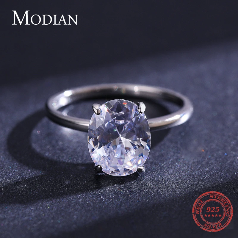 Modian Basic 925 Sterling Silver Big  Luxury Oval Cut Clear Zirconia Finger Ring For Women Engagement Wedding Band Promise Ring