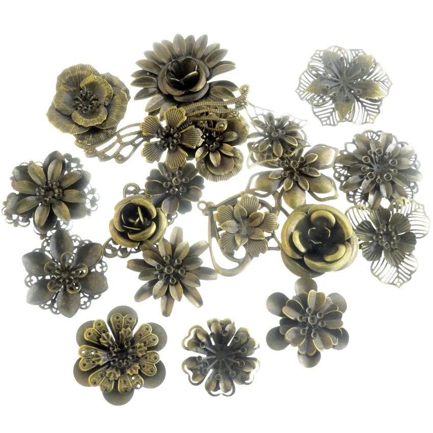 2Pcs Antique Bronze Filigree Flower Embellishment Metal Crafts Gift Decoration DIY Findings