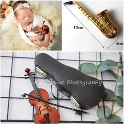 Coconut Newborn Photography Props MIni Musical instrument violin for Bebe Fotografia Studio photo shoot instruments baby Photo