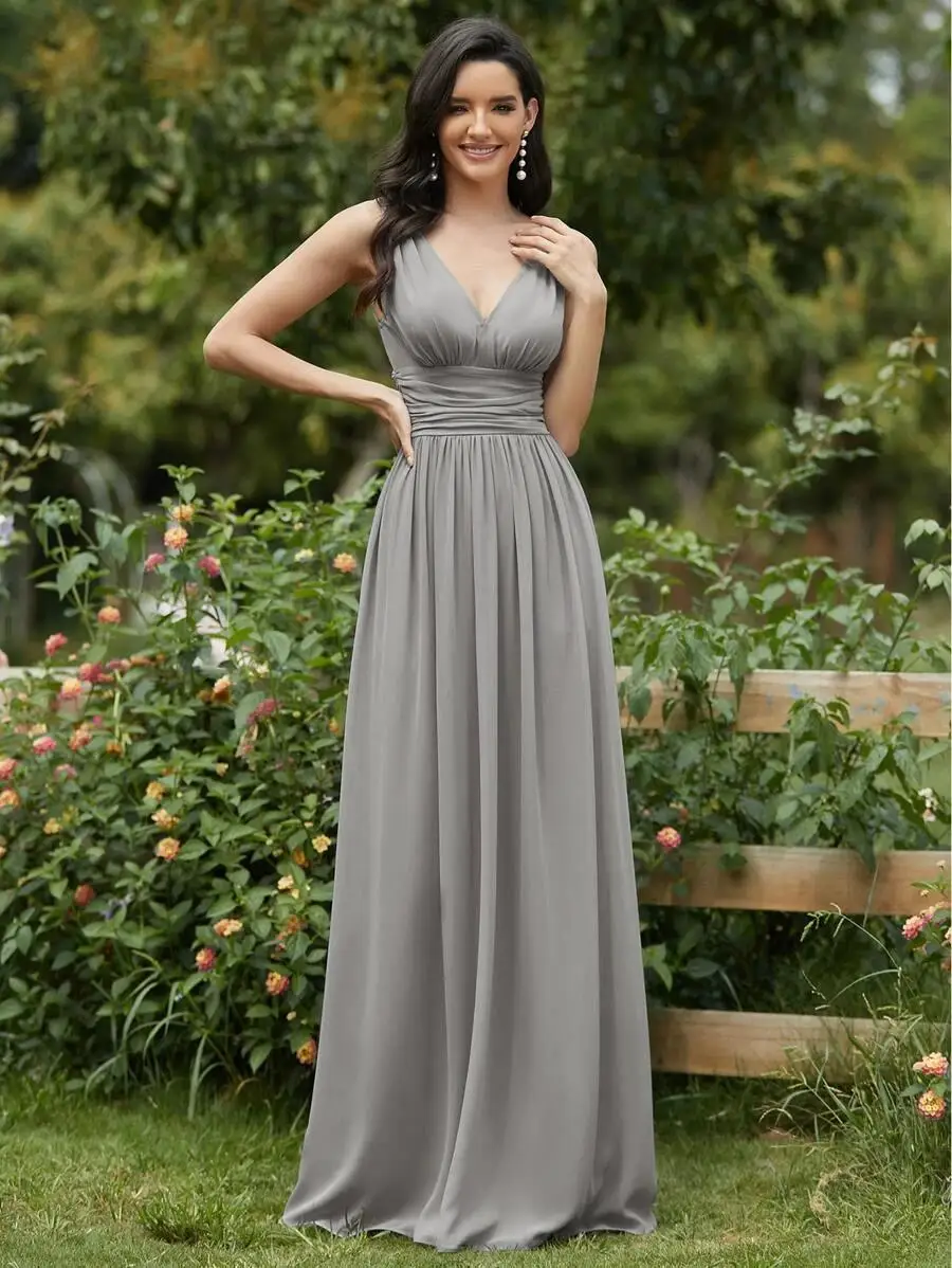 IMMER ZIEMLICH Doppel V Neck Rüschen Taille Prom Kleid