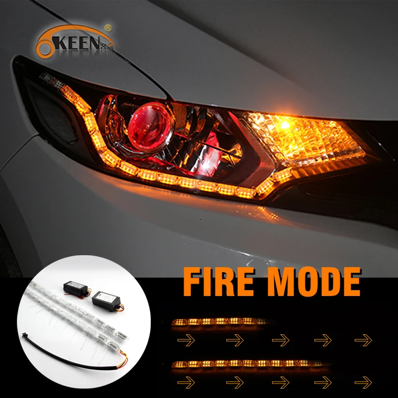 

OKEEN Fire Ghost mode DRL White/Amber Switchback LED Knight Rider Strip Light Sequential Flowing Turn Signal headlight angel eye