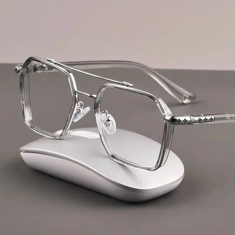 NEW Double Bridge Square Anti-blue Light Glasses Women Men Vintage Transparent Computer Glasses Oversize Frame Eyeglasses